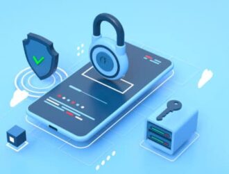 Mobile showing data security and privacy with lock and key in remote testing